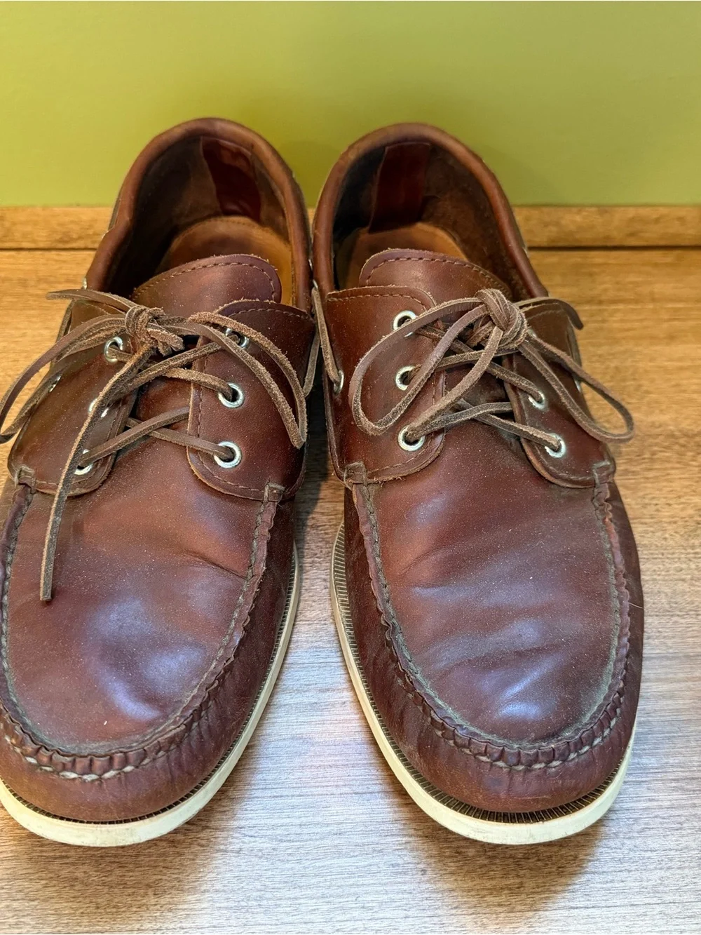 Quoddy Brown Leather Moc Toe Boat Shoes